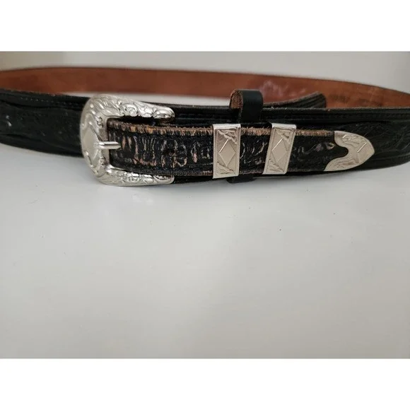 Vintage Tex Tan Tooled Leather BeltSterling Buckle Keepers Tip021862 Size 40